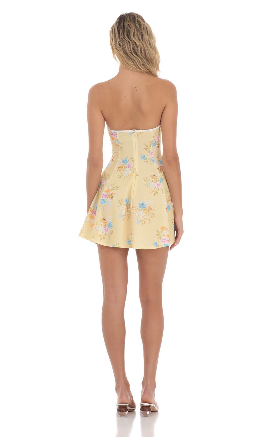 White Trim Floral Fit and Flare Dress in Yellow-Sunny Prom. All rights reserved.