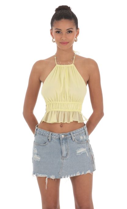 Shimmer Halter Open Back Top in Yellow-Sunny Prom. All rights reserved.