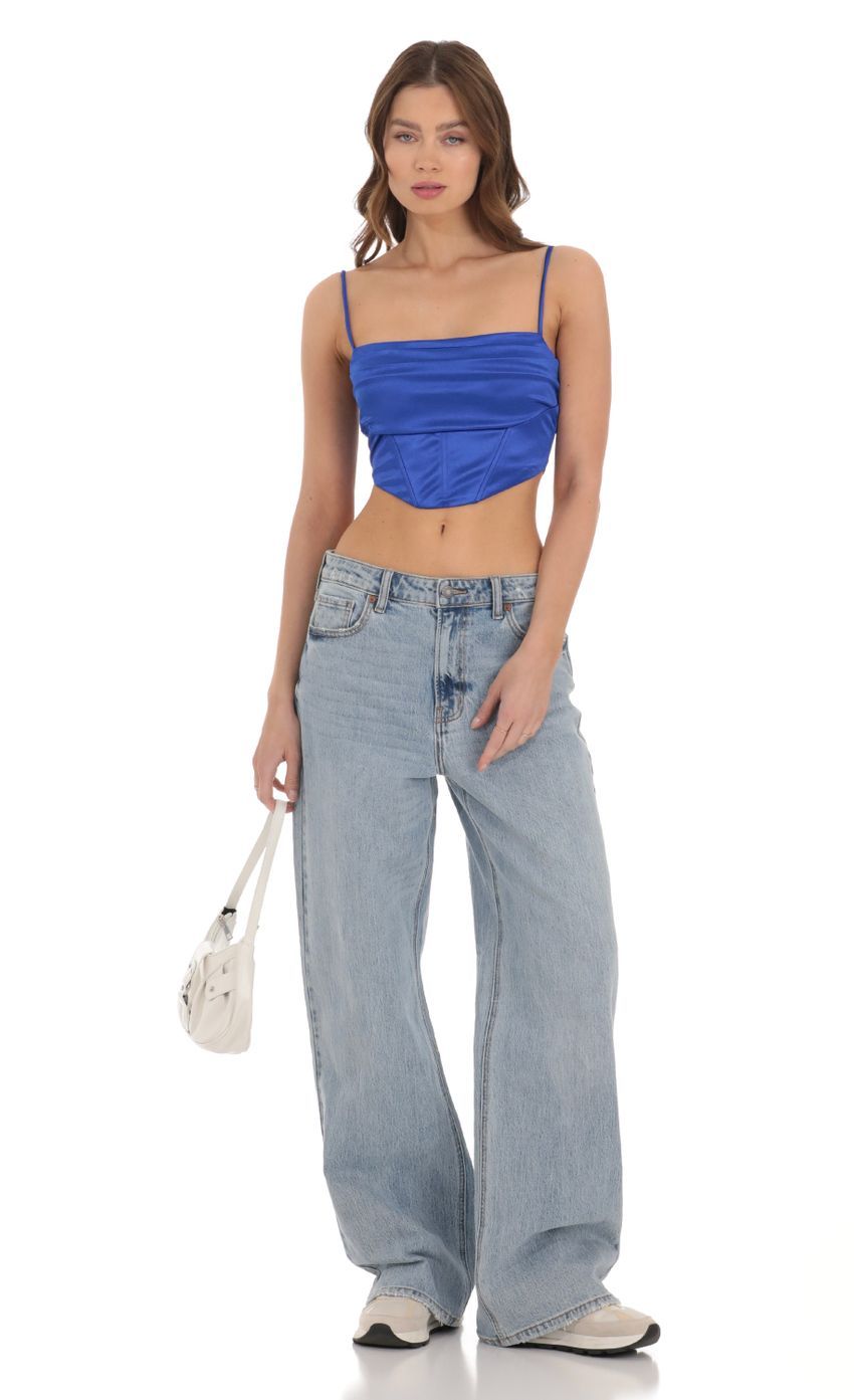 Satin Corset Crop Top in Royal Blue-Sunny Prom. All rights reserved.