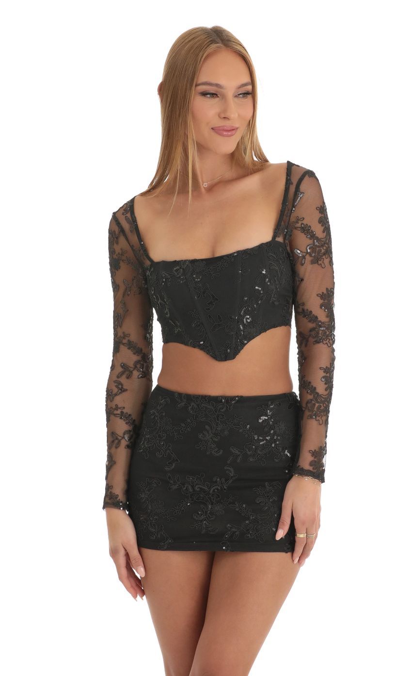 Sequin Two Piece Skirt Set in Black-Sunny Prom. All rights reserved.