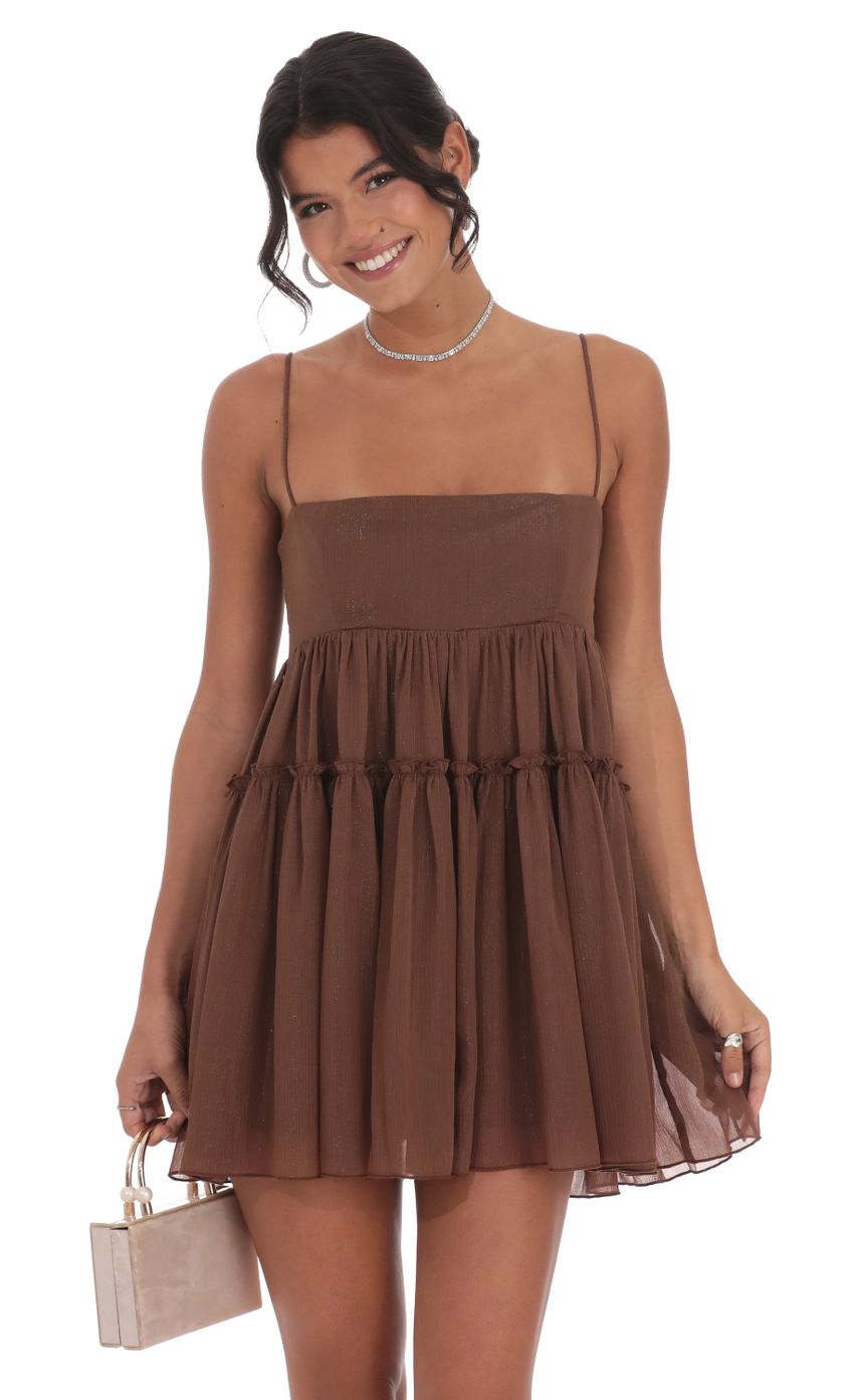 Shimmer Babydoll Dress in Brown-Sunny Prom. All rights reserved.
