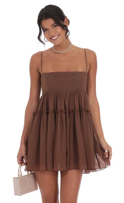 Shimmer Babydoll Dress in Brown-Sunny Prom. All rights reserved.