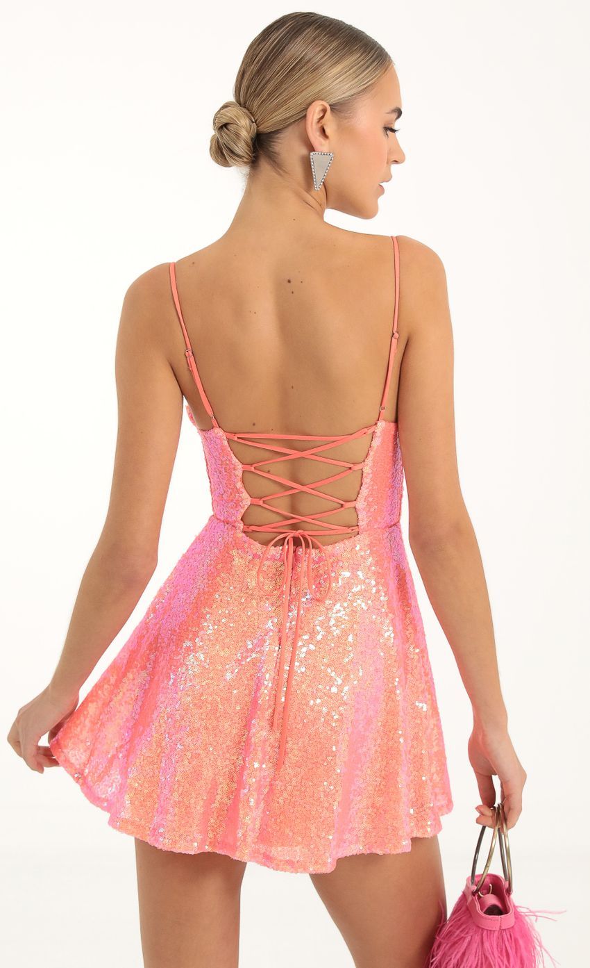 Sequin Cowl Neck Dress in Orange-Sunny Prom. All rights reserved.