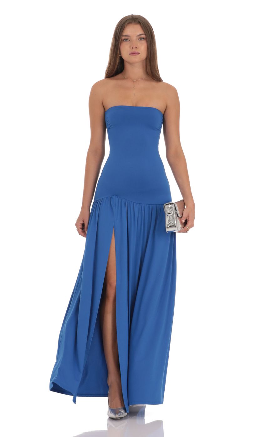 Strapless Drop Waist Maxi Dress in Blue-Sunny Prom. All rights reserved.
