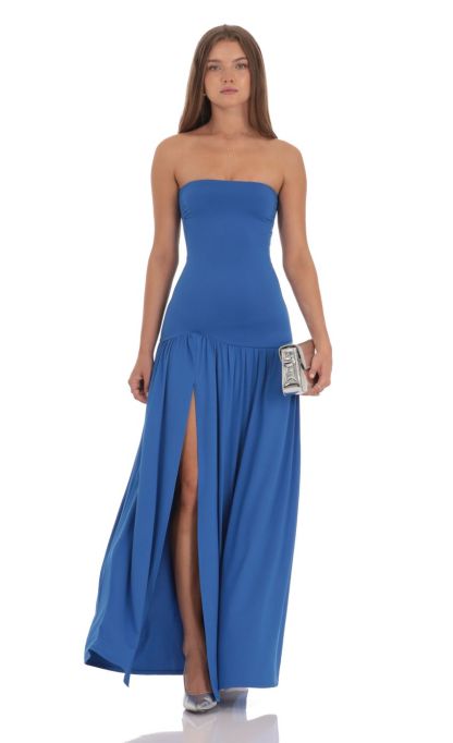 Strapless Drop Waist Maxi Dress in Blue-Sunny Prom. All rights reserved.