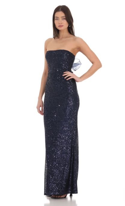 Sequin Strapless Maxi Dress in Navy-Sunny Prom. All rights reserved.
