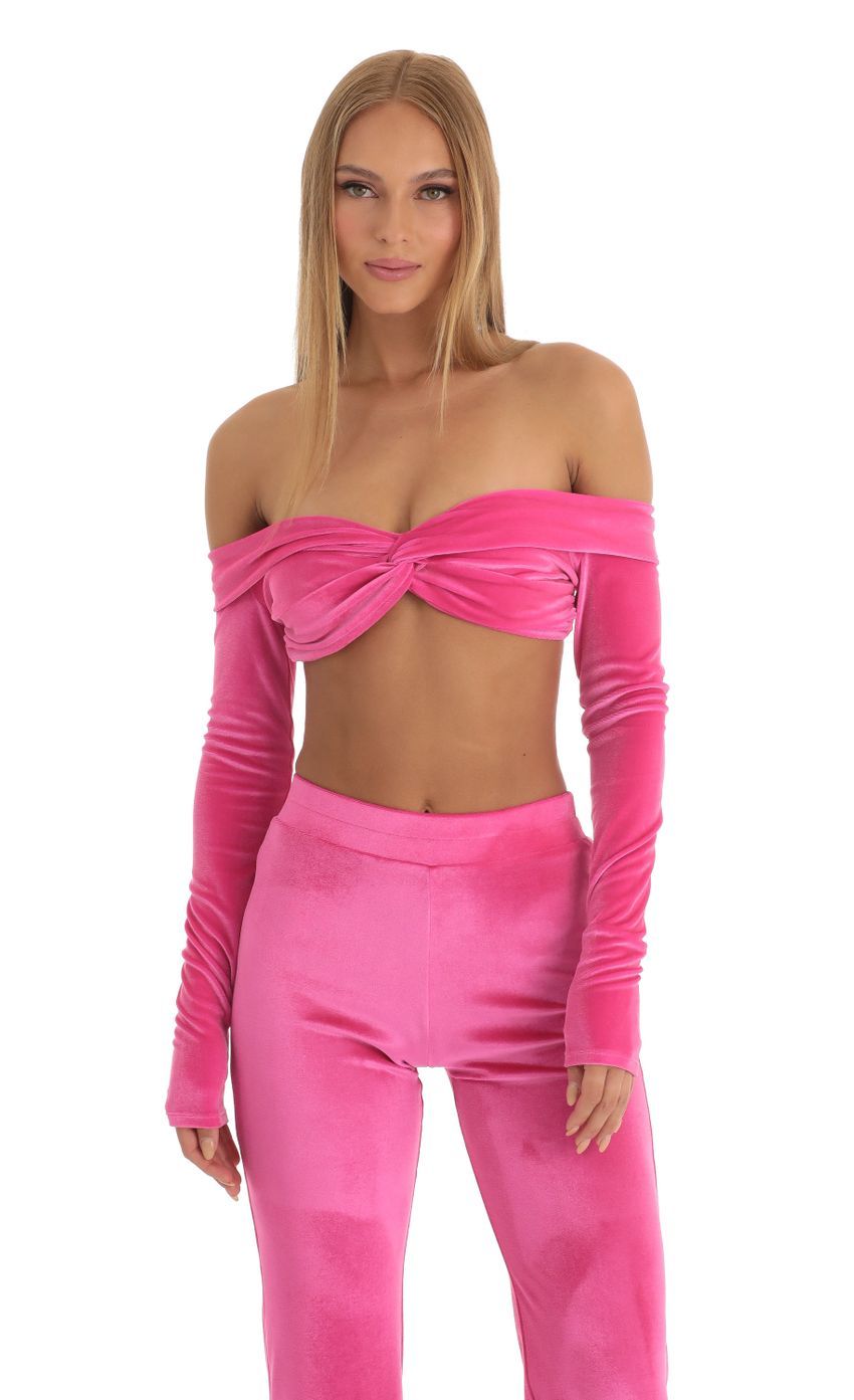 Velvet Two Piece Pant Set in Hot Pink-Sunny Prom. All rights reserved.