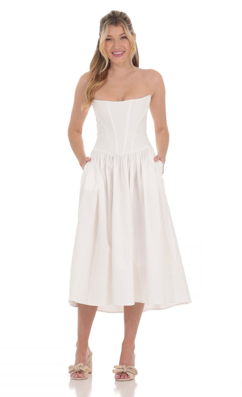 Strapless Corset Midi Dress in White-Sunny Prom. All rights reserved.