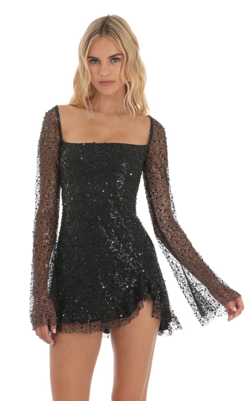 Sequin Long Sleeve Dress in Black-Sunny Prom. All rights reserved.