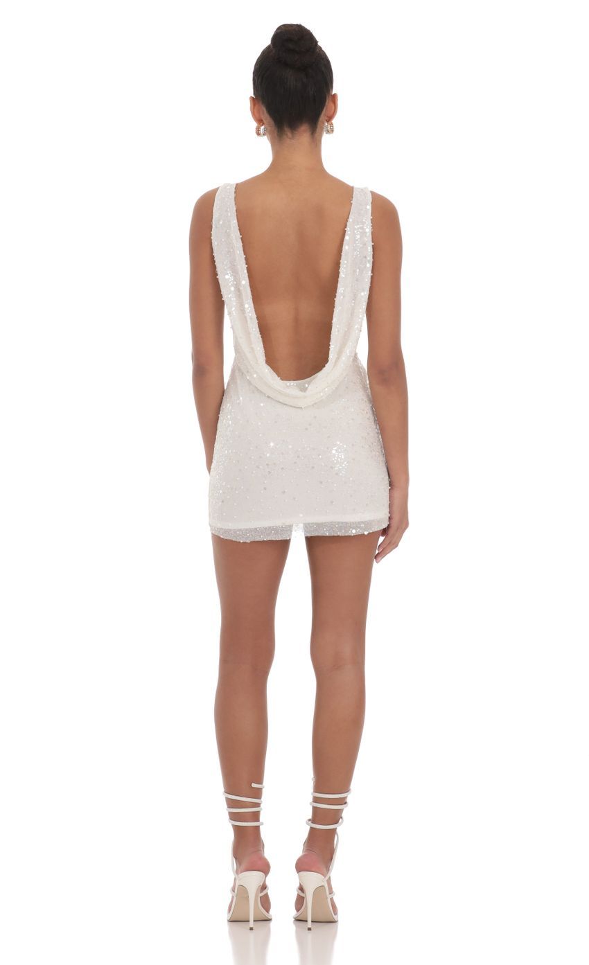 Sequin Draped Open Back Dress in White-Sunny Prom. All rights reserved.