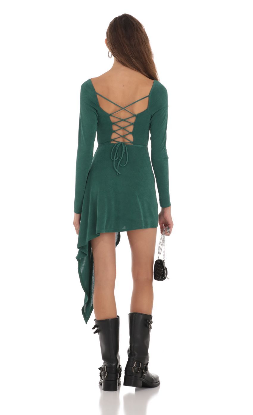 Stormie Asymmetrical Hem Dress in Green-Sunny Prom. All rights reserved.