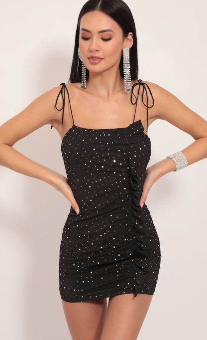 Vertical Frill Dress in Twinkling Black-Sunny Prom. All rights reserved.