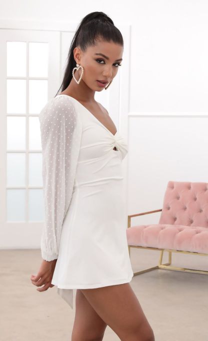 Shoulder Puff A-line Dress in White-Sunny Prom. All rights reserved.