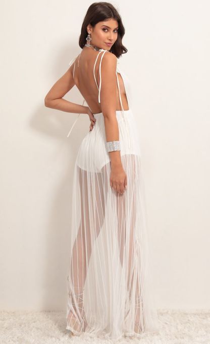 Skylar Love Ties Maxi Dress in White Stripes-Sunny Prom. All rights reserved.