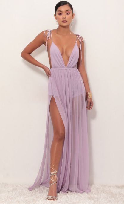 Skylar Love Ties Maxi Dress in Lavender-Sunny Prom. All rights reserved.