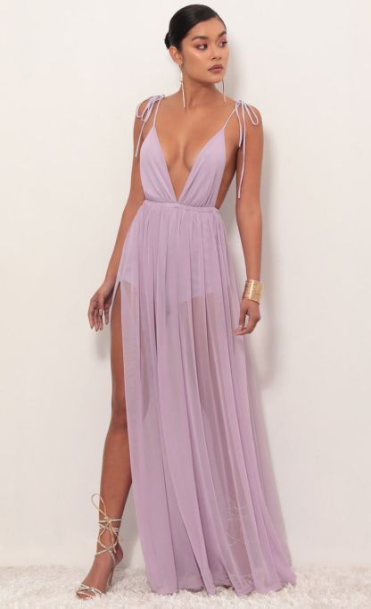 Skylar Love Ties Maxi Dress in Lavender-Sunny Prom. All rights reserved.