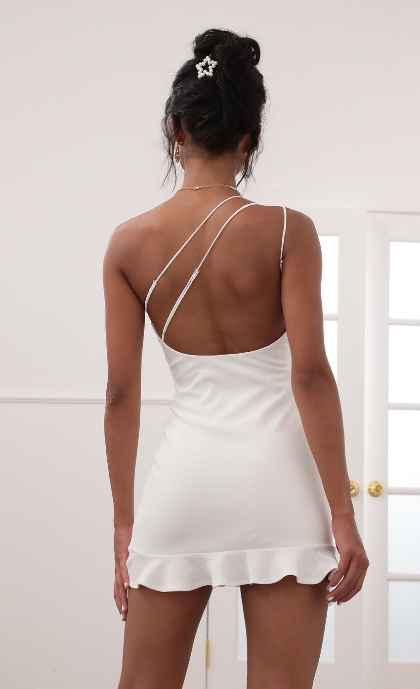 Shoulder Ruffle Dress in White-Sunny Prom. All rights reserved.