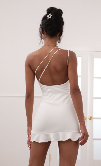 Shoulder Ruffle Dress in White-Sunny Prom. All rights reserved.