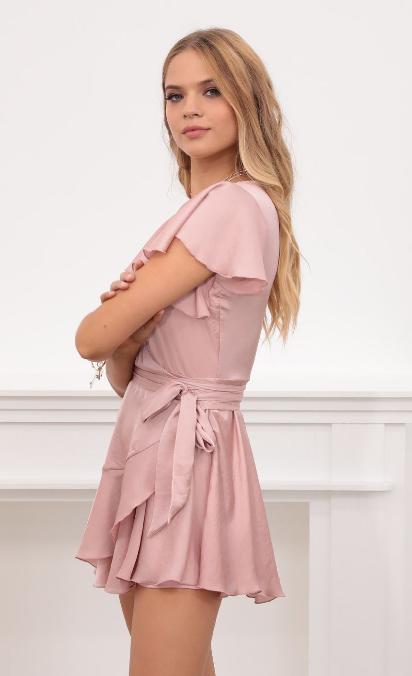 Satin Wrap Dress in Blush-Sunny Prom. All rights reserved.