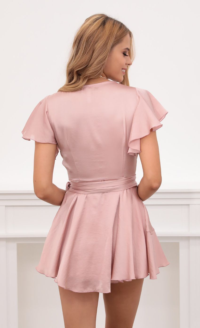 Satin Wrap Dress in Blush-Sunny Prom. All rights reserved.