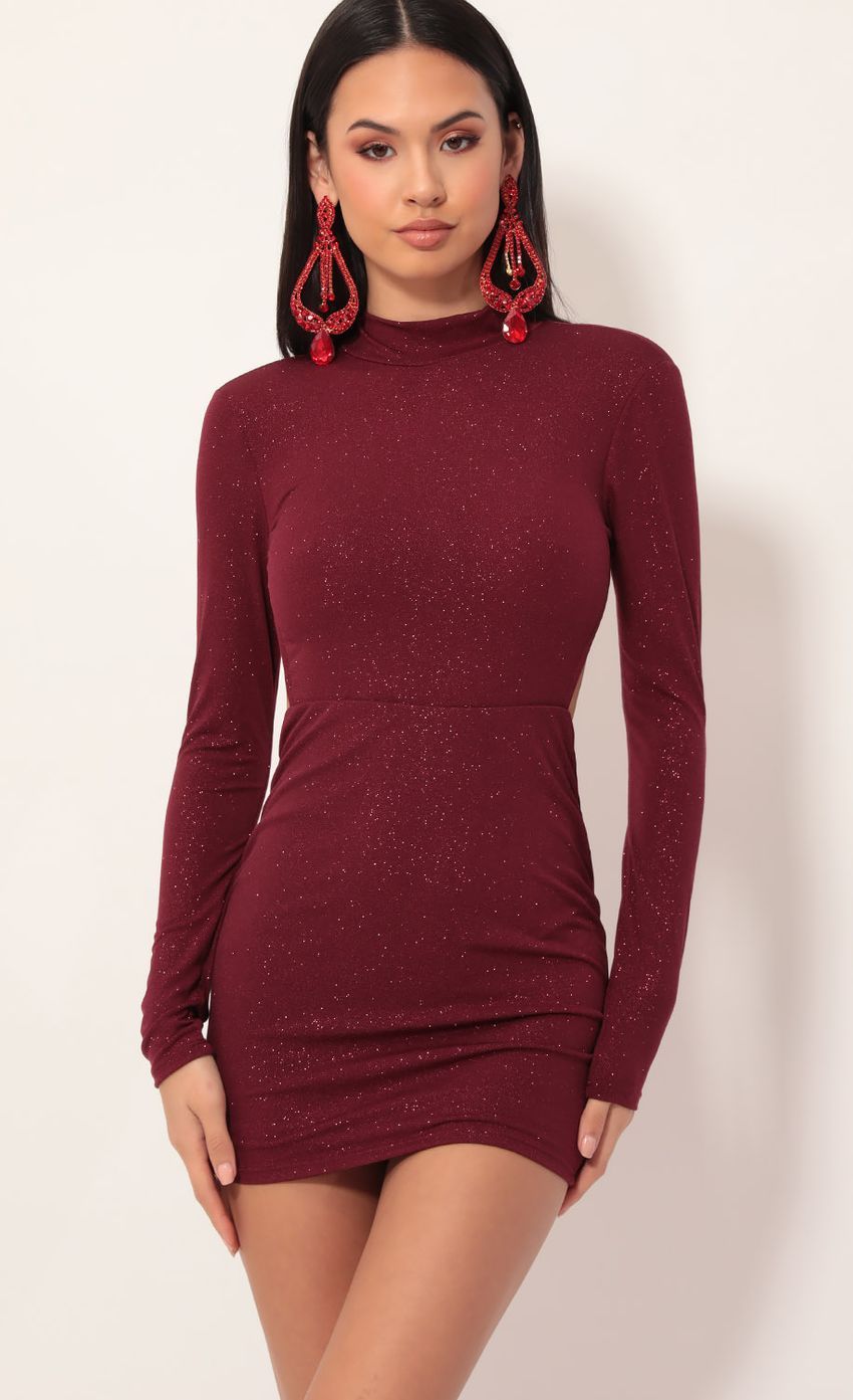 Sparkling Burgundy Open Back Dress-Sunny Prom. All rights reserved.