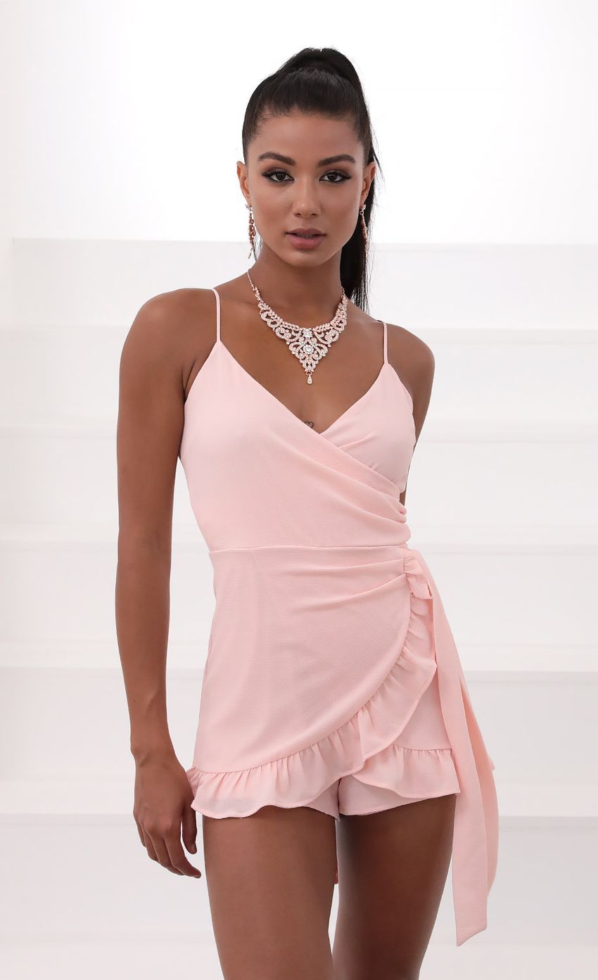 Wrap Romper in Pink-Sunny Prom. All rights reserved.