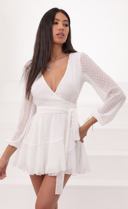Wrap Dress in Ivory Dotted Chiffon-Sunny Prom. All rights reserved.