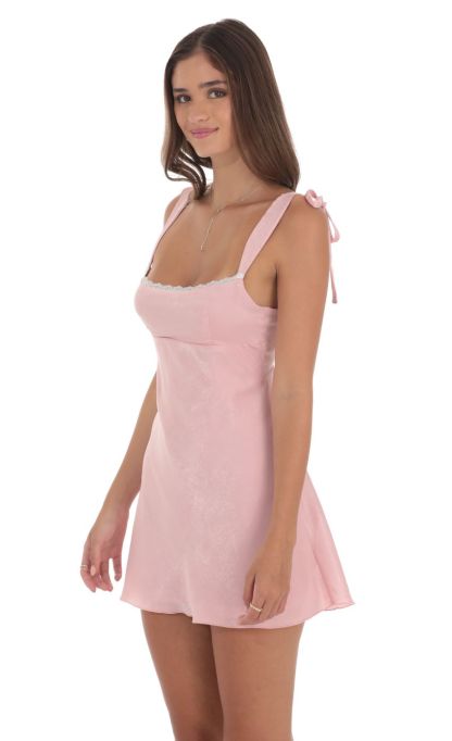 Satin Lace Trim Open Back Dress in Dusty Pink-Sunny Prom. All rights reserved.