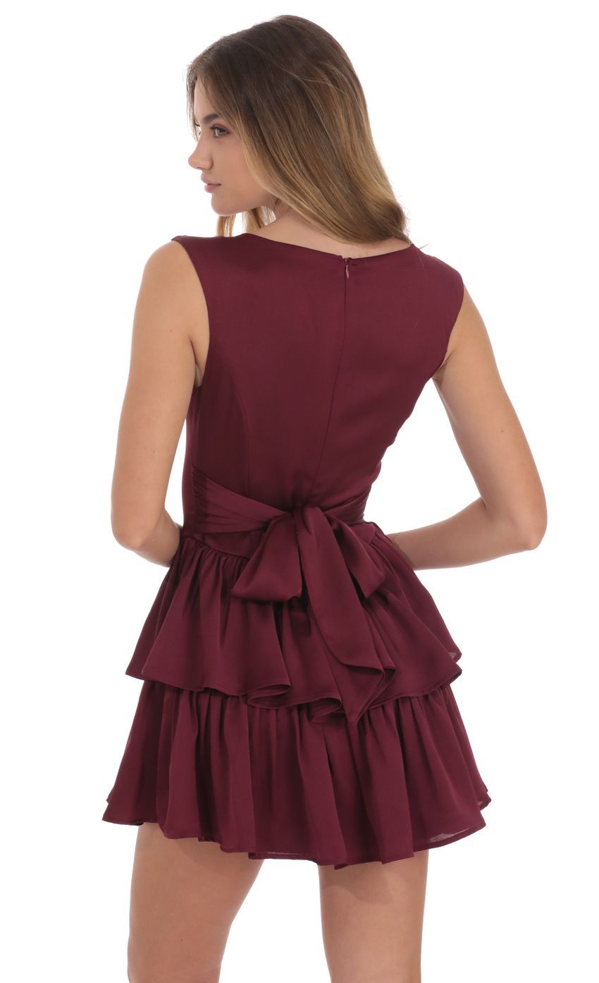 Wide Strap Ruffle Dress in Burgundy-Sunny Prom. All rights reserved.