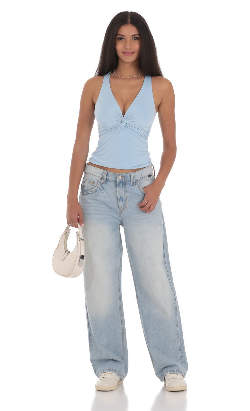 Twist Cross Back Top in Blue-Sunny Prom. All rights reserved.