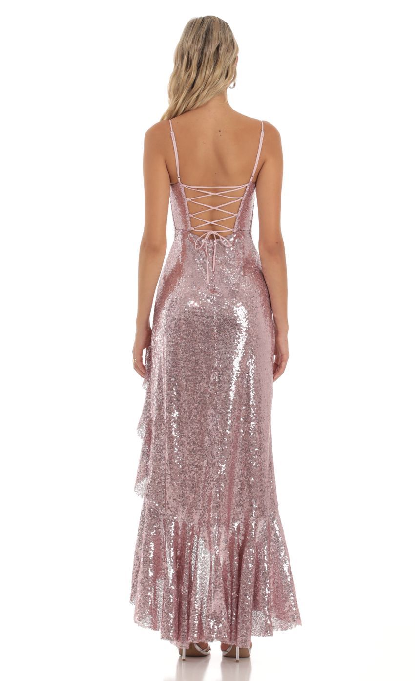 Sequin Ruffle Dress in Rose Gold-Sunny Prom. All rights reserved.