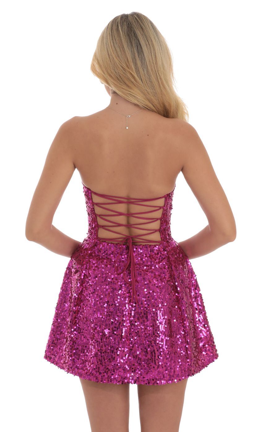 Sequin Strapless Fit and Flare Dress in Magenta-Sunny Prom. All rights reserved.