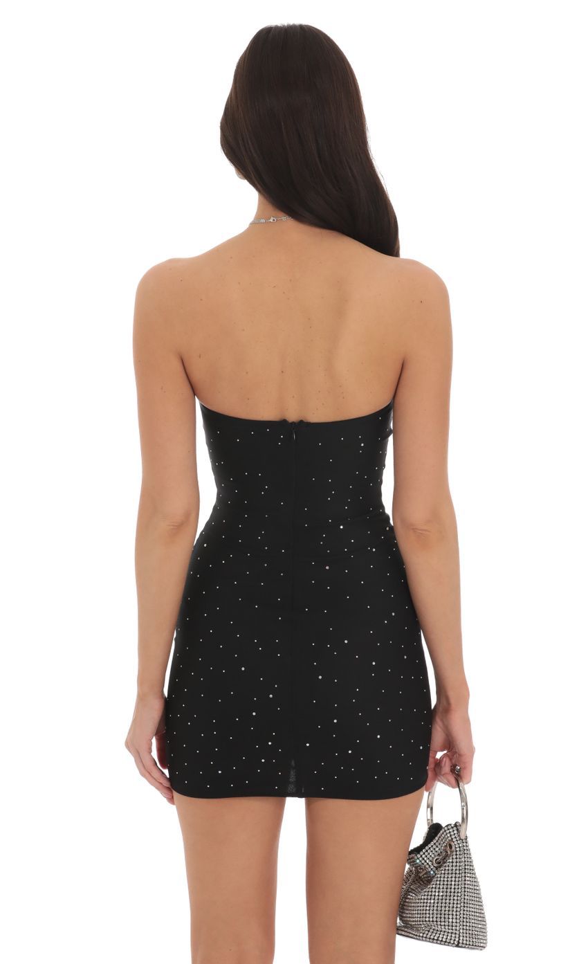 Strapless Mesh Rhinestone Dress in Black-Sunny Prom. All rights reserved.