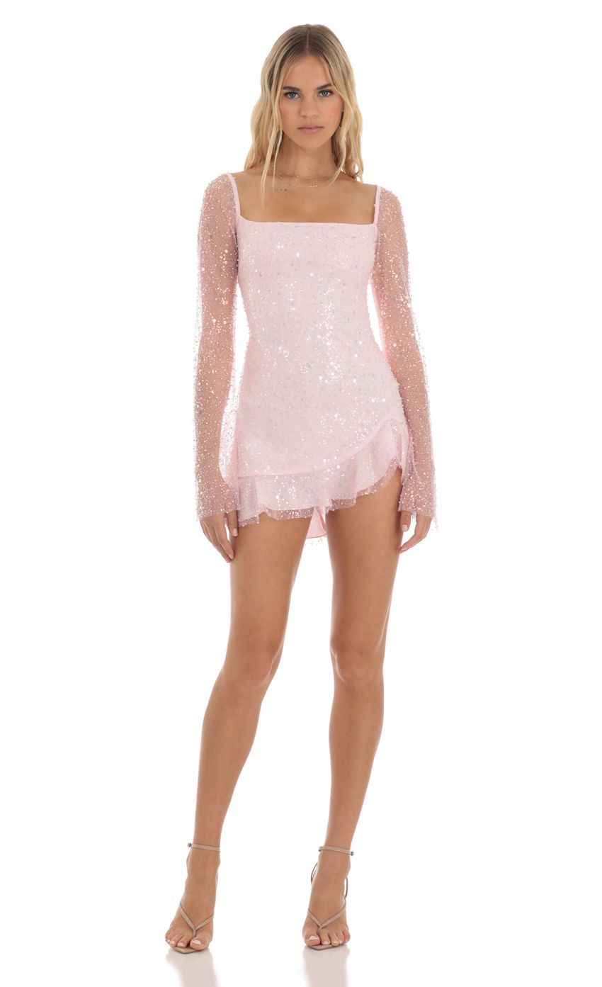 Sequin Long Sleeve Dress in Pink-Sunny Prom. All rights reserved.