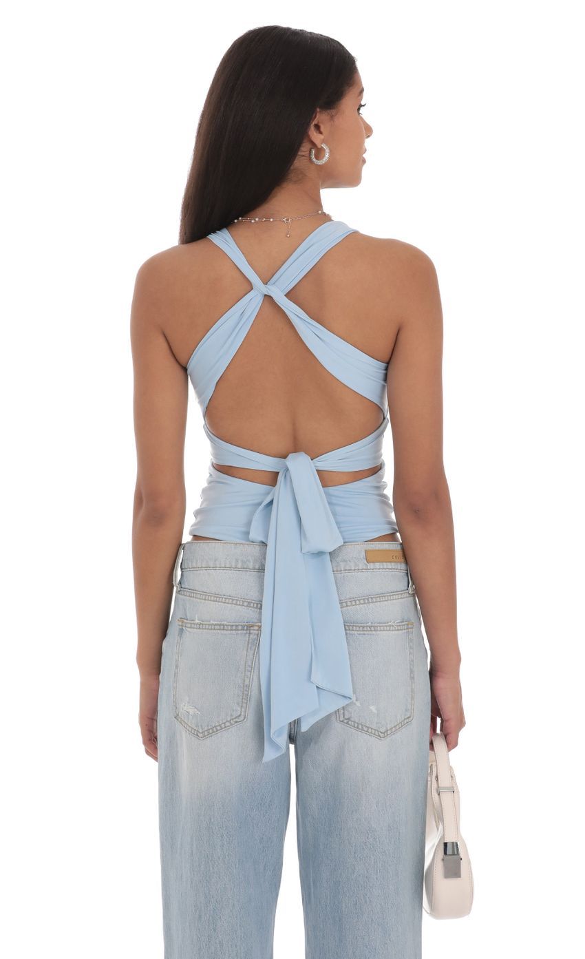Twist Cross Back Top in Blue-Sunny Prom. All rights reserved.