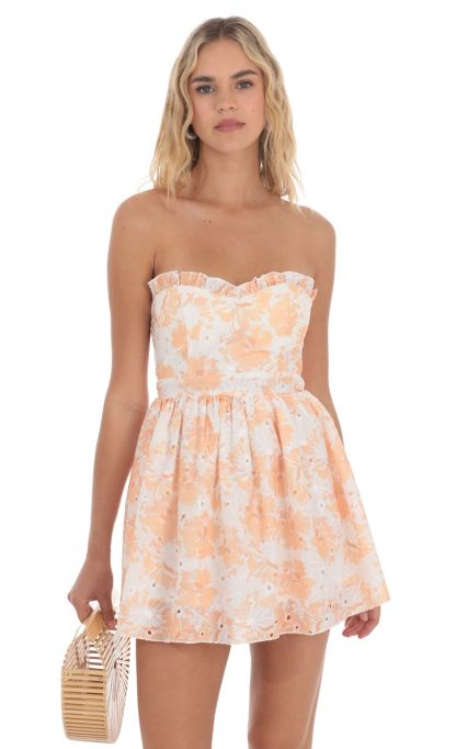Strapless Floral A-line Dress in Peach-Sunny Prom. All rights reserved.