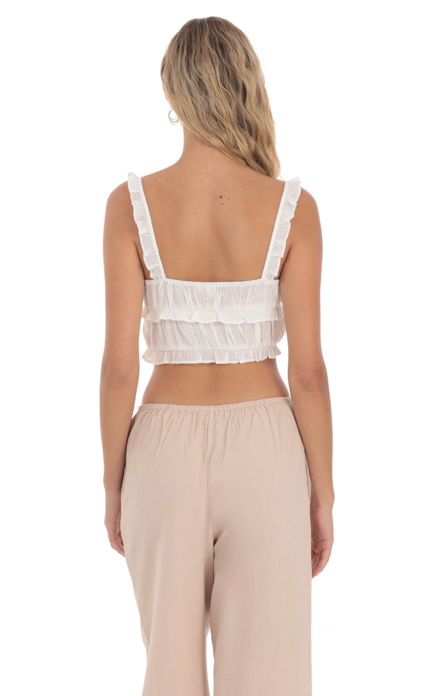 Triple Tie Ruffle Top in White-Sunny Prom. All rights reserved.