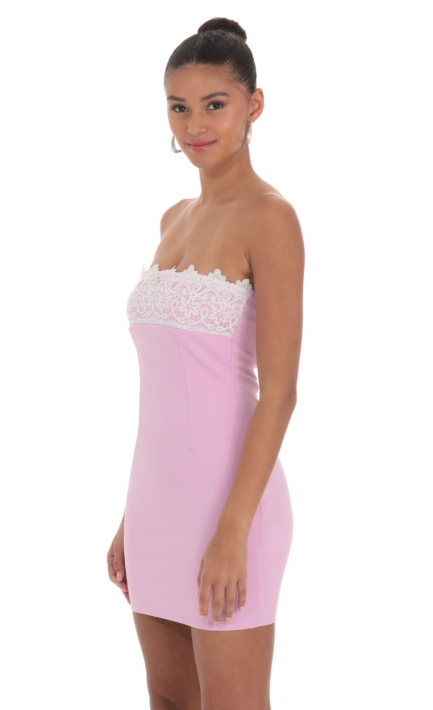 Strapless Lace Bust Dress in Pink-Sunny Prom. All rights reserved.