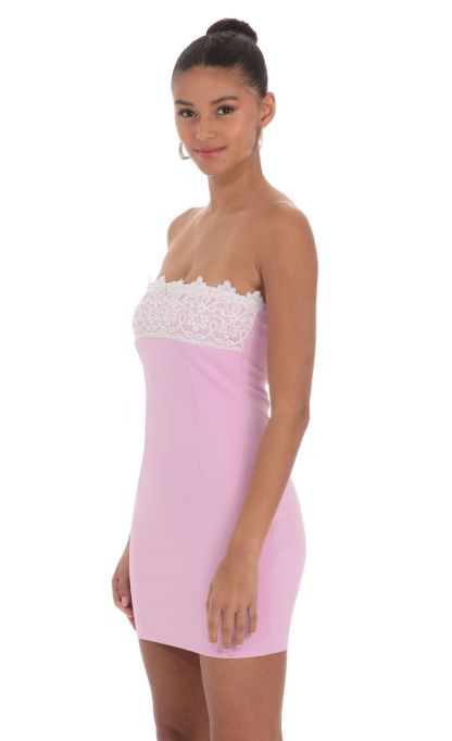 Strapless Lace Bust Dress in Pink-Sunny Prom. All rights reserved.