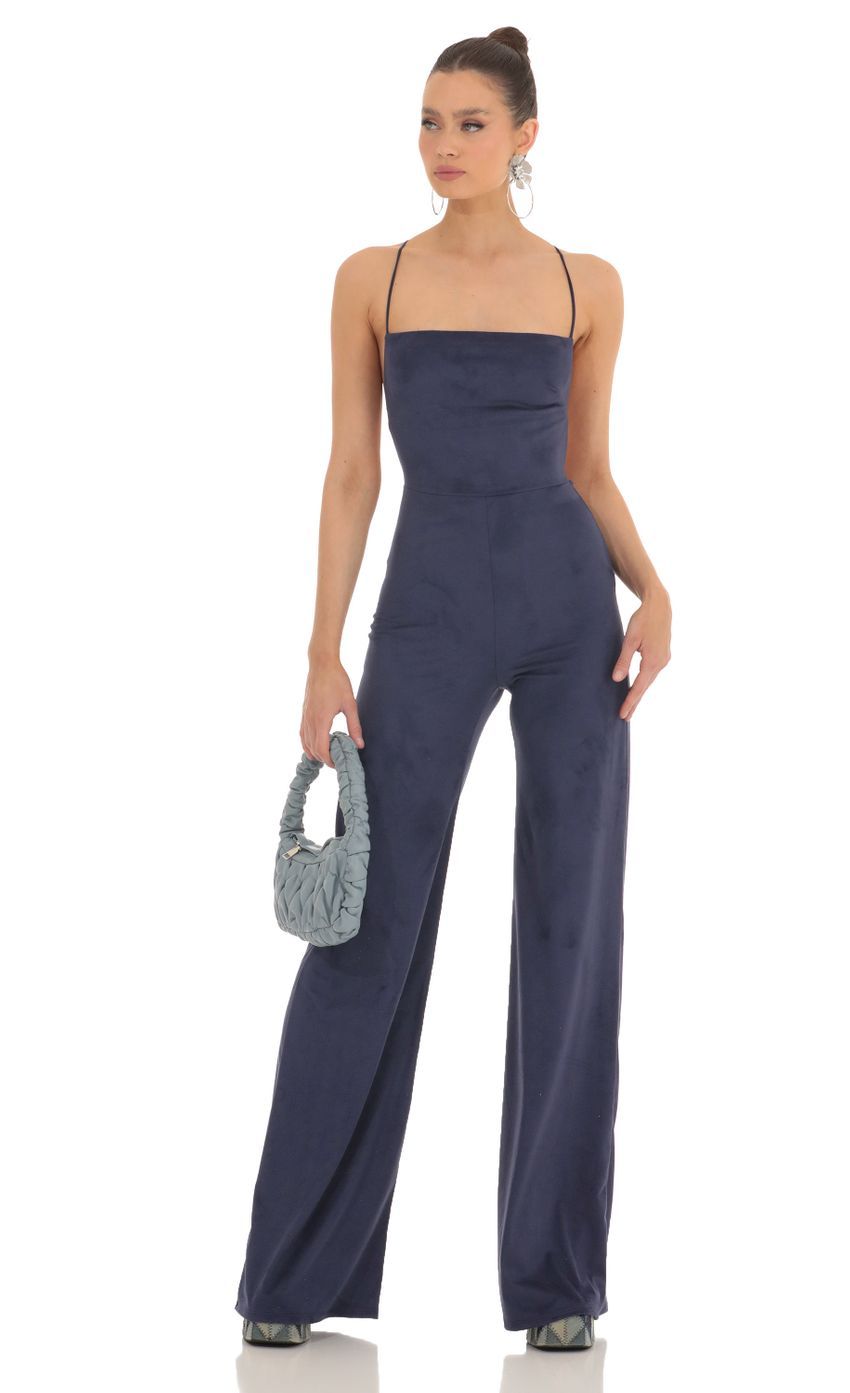 Suede Wide Leg Jumpsuit in Navy-Sunny Prom. All rights reserved.