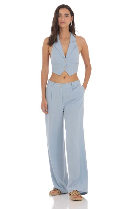 Wide Leg Linen Pants in Blue-Sunny Prom. All rights reserved.