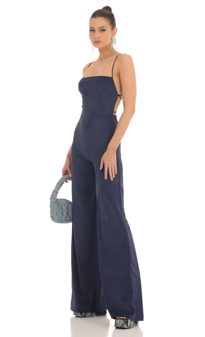 Suede Wide Leg Jumpsuit in Navy-Sunny Prom. All rights reserved.