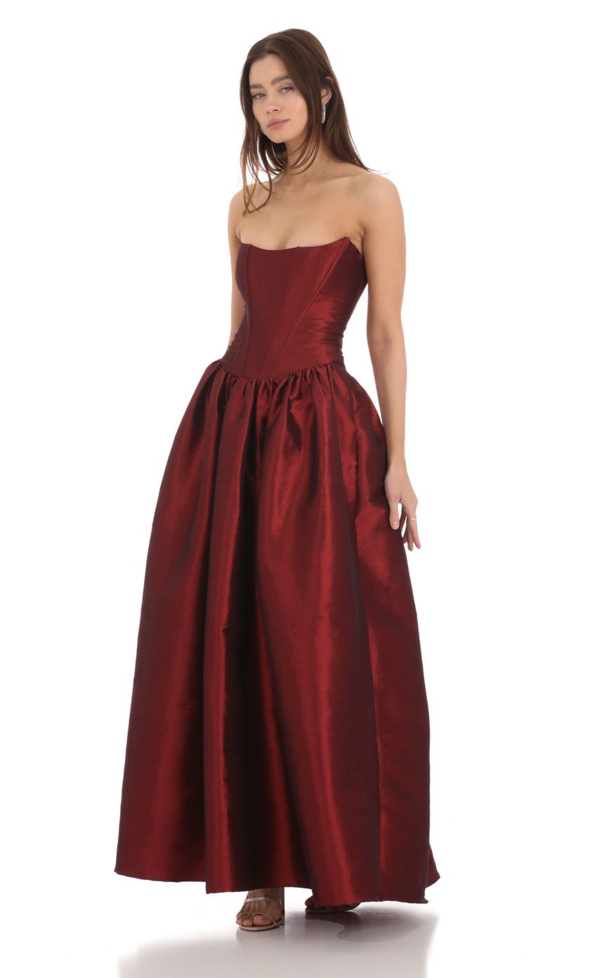 Strapless Corset Gown in Deep Red-Sunny Prom. All rights reserved.