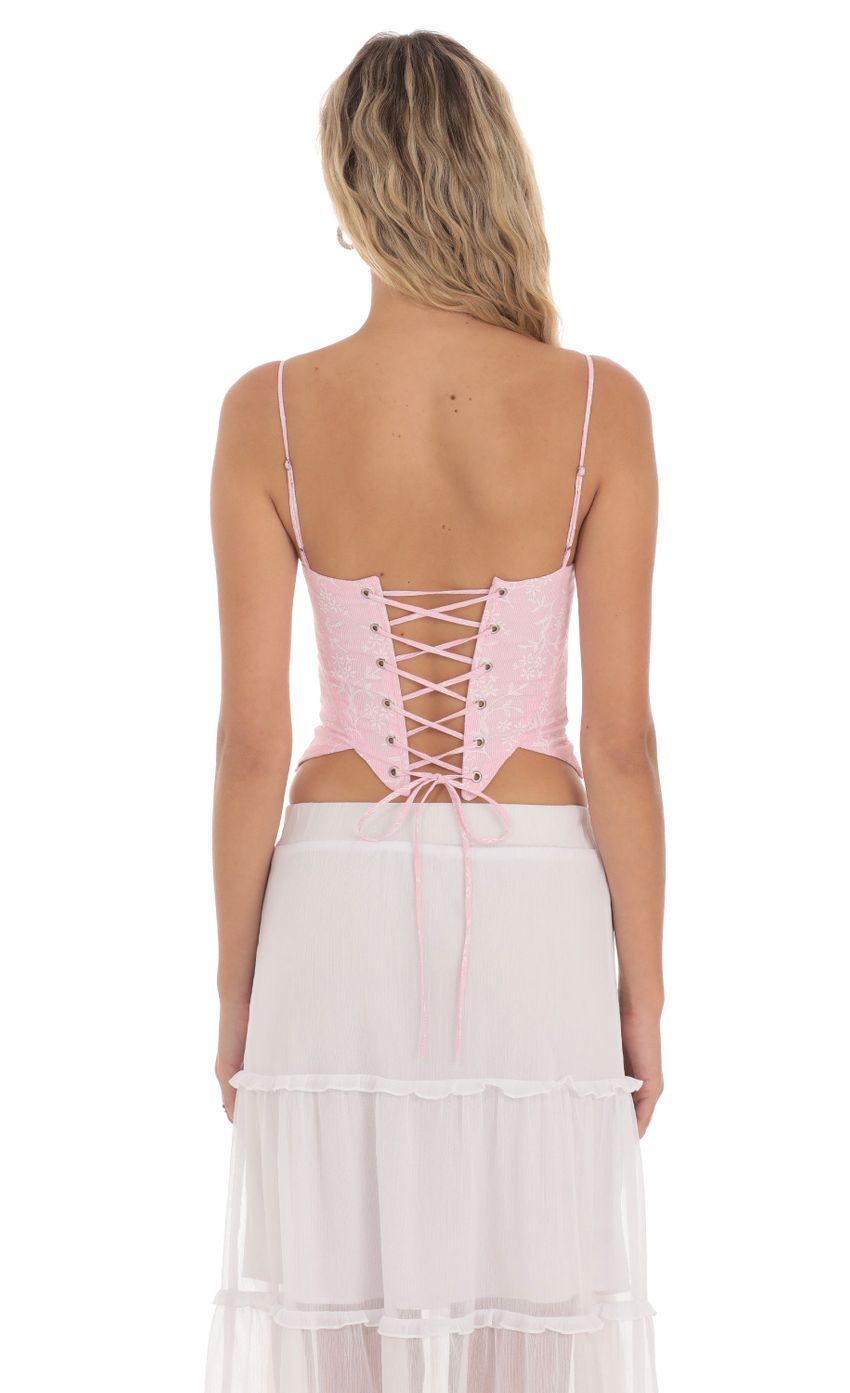 Striped Floral Corset Top in Pink-Sunny Prom. All rights reserved.