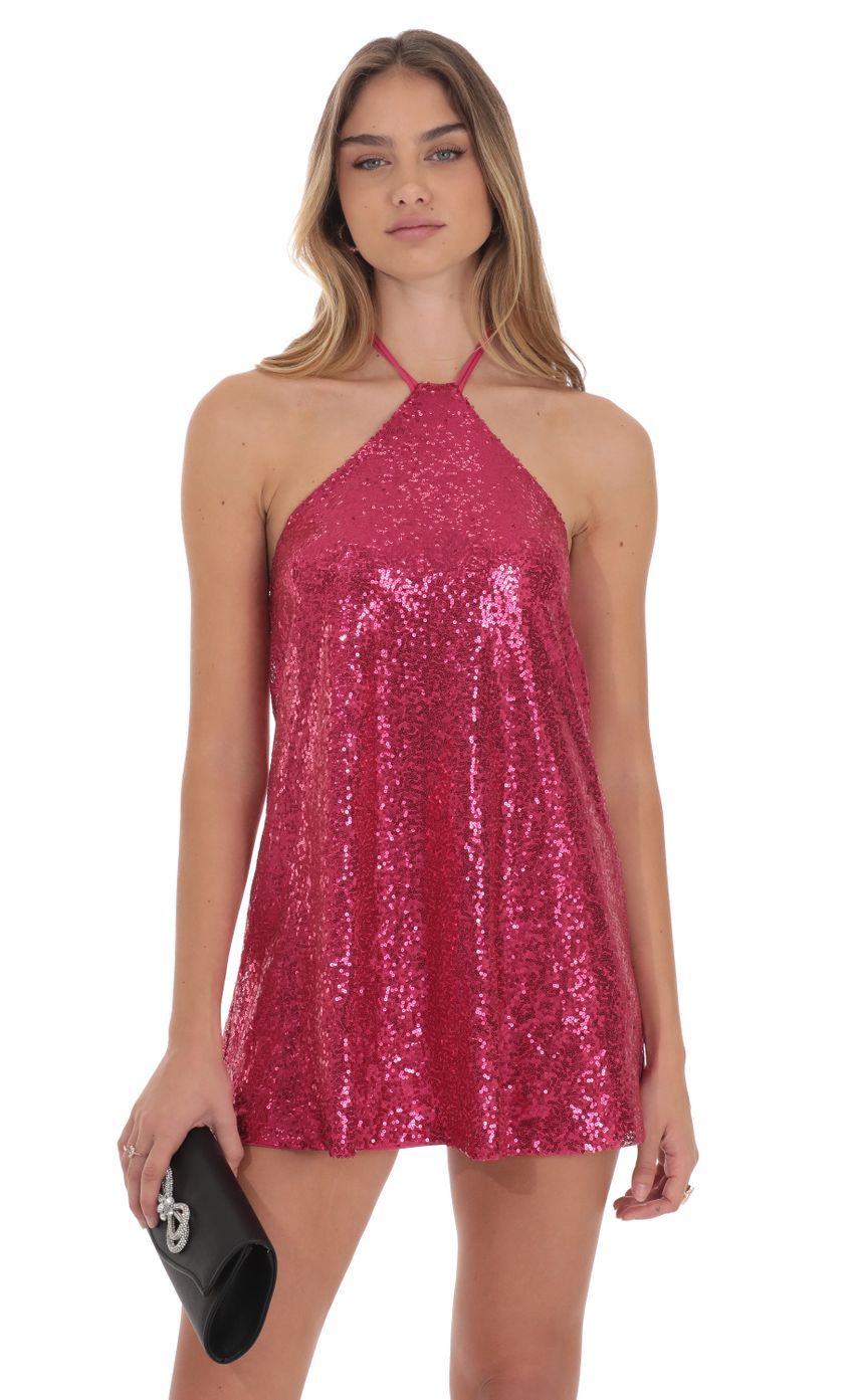 Sequin Halter Dress in Pink-Sunny Prom. All rights reserved.