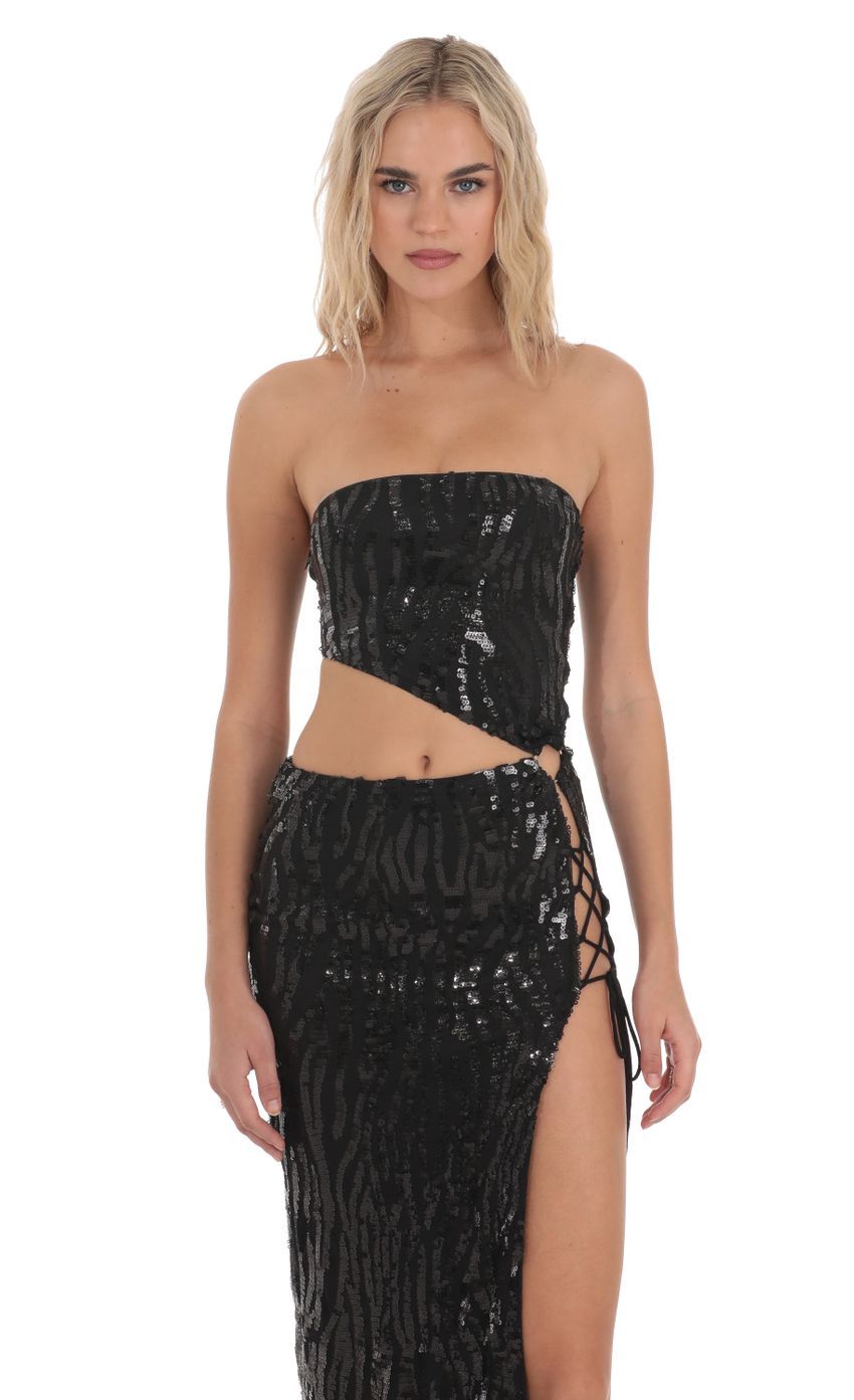Strapless Sequin Cutout Maxi Dress in Black-Sunny Prom. All rights reserved.