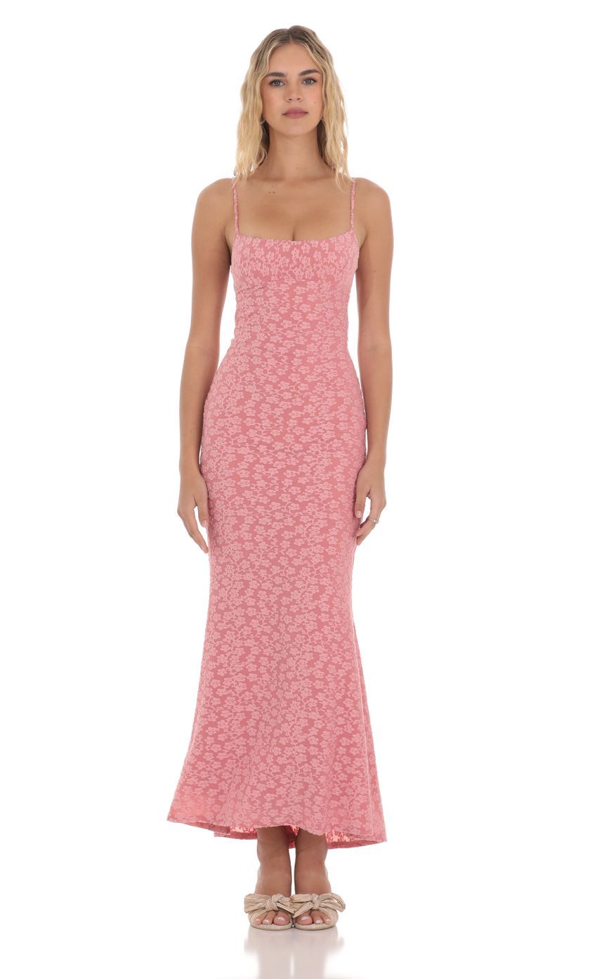 Textured Floral Maxi Dress in Pink-Sunny Prom. All rights reserved.