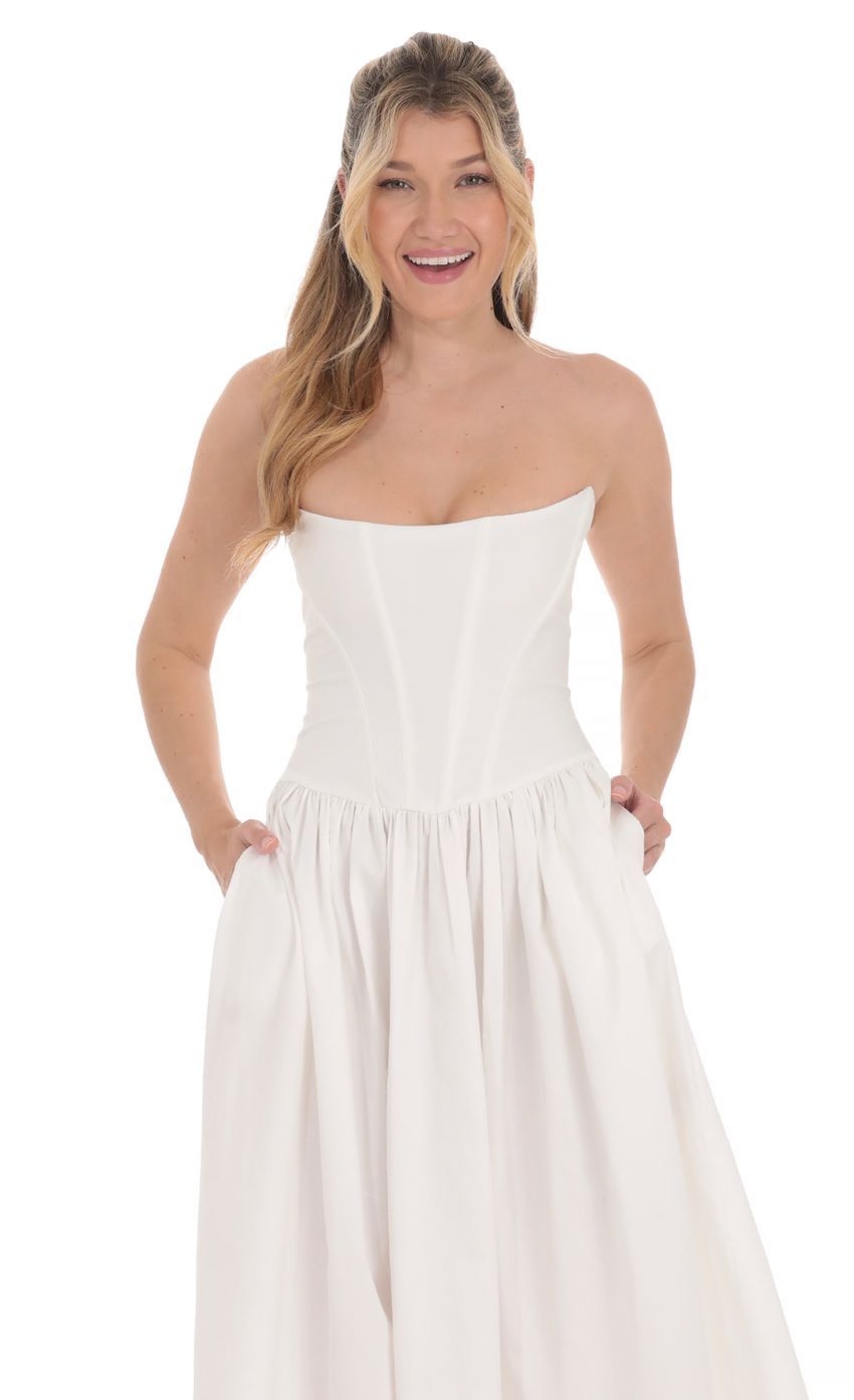 Strapless Corset Midi Dress in White-Sunny Prom. All rights reserved.