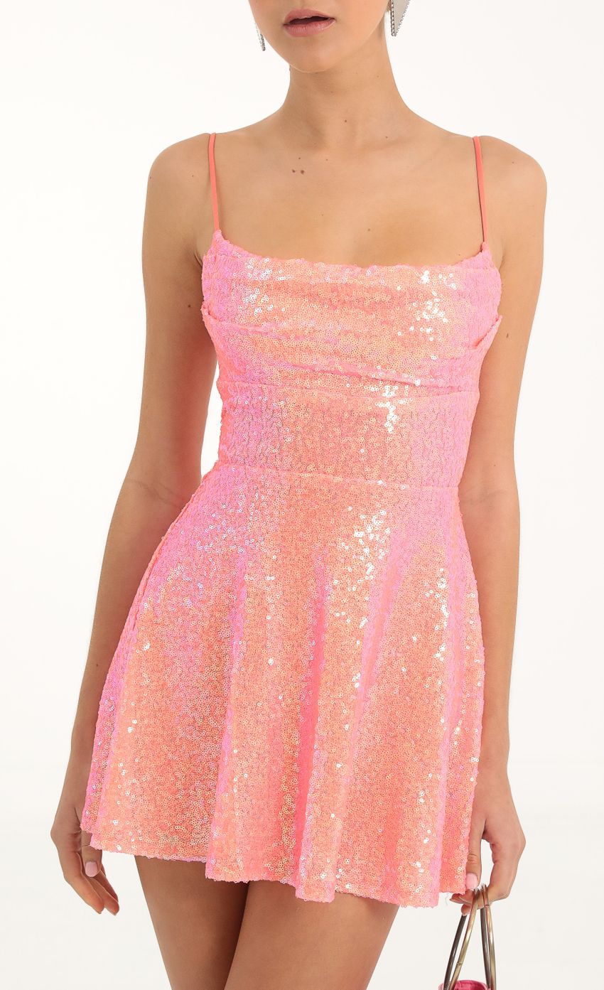 Sequin Cowl Neck Dress in Orange-Sunny Prom. All rights reserved.