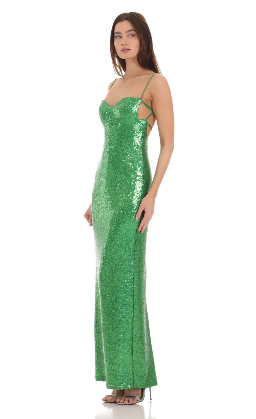Sequin Open Back Maxi Dress in Green-Sunny Prom. All rights reserved.